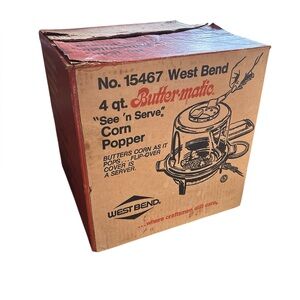 Vintage West Bend "See 'n Serve" 4 Quart Butter-matic Corn Popper Electric